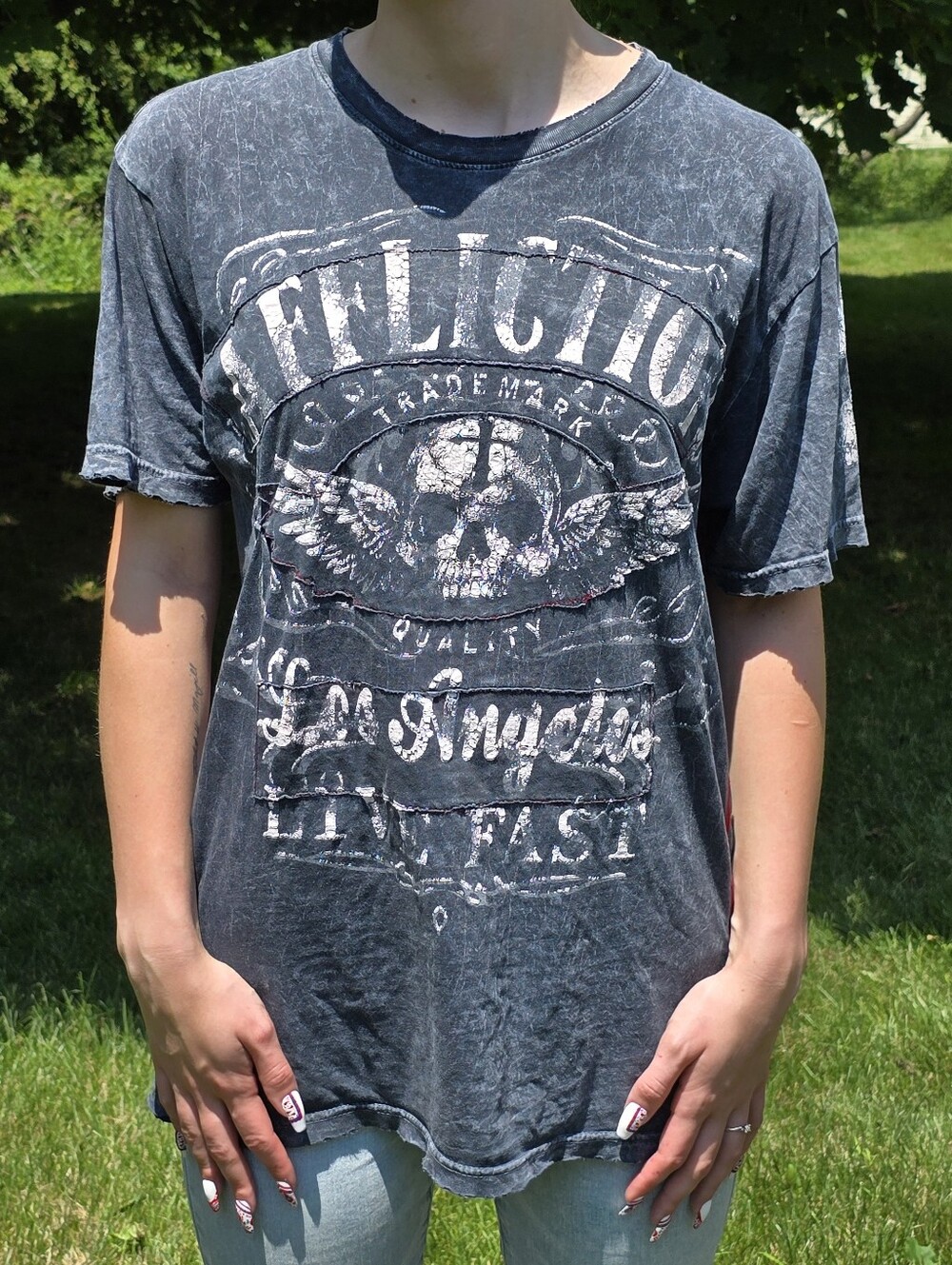 Affliction Black Acid-Wash Short Sleeve Graphic Tee